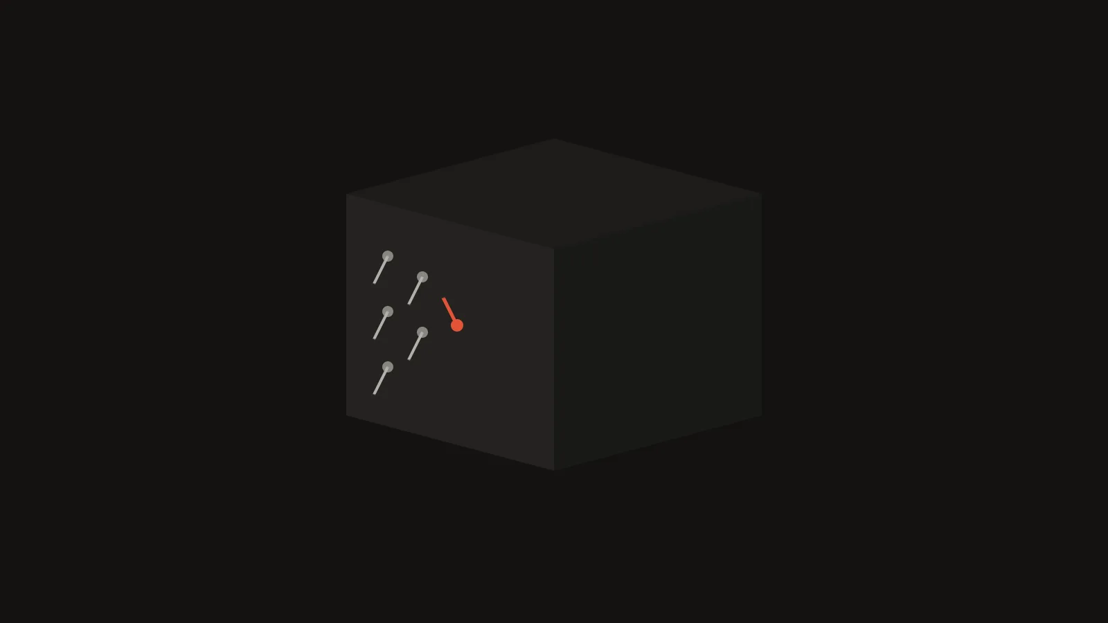 Twitter mass report bot hero illustration: a dark case pinned with grey markers and one in vermilion